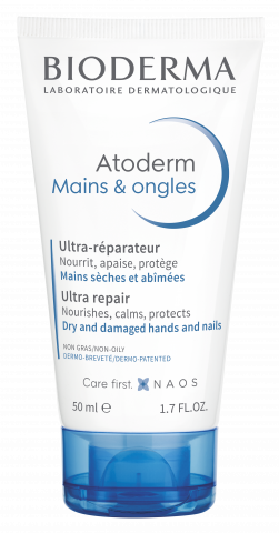 BIODERMA product photo, Atoderm Hand & Nail Cream 50ml, moisturizing hand cream, dry sensitive skin