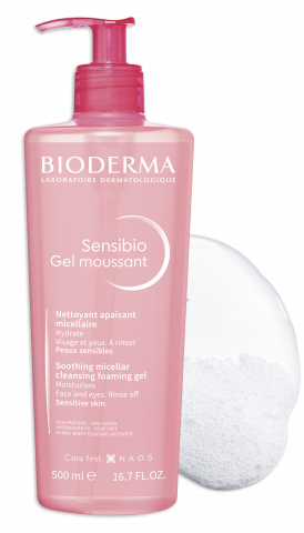 BIODERMA product photo, Sensibio Foaming Gel 500ml, cleansing soothing face wash, for sensitive skin
